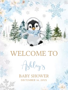 559 Blue Penguin Baby Shower Welcome Sign 18x24: 559 Blue Penguin Baby Shower Mega Bundle