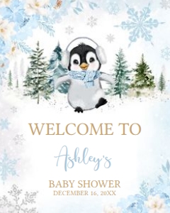 559 Blue Penguin Baby Shower Welcome Sign 16x20: 559 Blue Penguin Baby Shower Mega Bundle