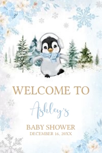 559 Blue Penguin Baby Shower Welcome Sign 20x30: 559 Blue Penguin Baby Shower Mega Bundle