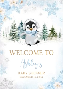 559 Blue Penguin Baby Shower Welcome Sign A2: 559 Blue Penguin Baby Shower Mega Bundle