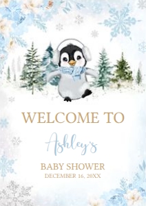 559 Blue Penguin Baby Shower Welcome Sign A1: 559 Blue Penguin Baby Shower Mega Bundle