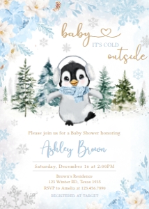 559 Blue Penguin Baby Shower Invitation: 559 Blue Penguin Baby Shower Invitation