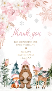 558 Pink Winter Woodland Animals Baby Shower Favor Tag: 558 Pink Winter Woodland Animals Baby Shower Favor Tag