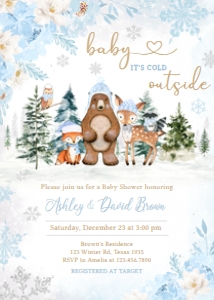 560 Blue Winter Woodland Animals Baby Shower Invitation: 560 Blue Winter Woodland Animals Baby Shower Invitation