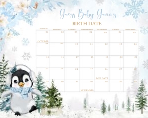 559 Blue Penguin Baby Shower Calendar 20x16: 559 Blue Penguin Baby Shower Mega Bundle
