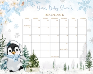 559 Blue Penguin Baby Shower Calendar 10x8: 559 Blue Penguin Baby Shower Mega Bundle