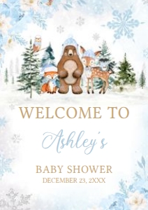 560 Blue Winter Woodland Animals Baby Shower Welcome Sign A4: 560 Blue Winter Woodland Animals Baby Shower Welcome Sign