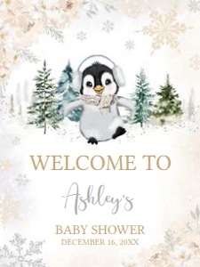 561 White Penguin Baby Shower Welcome Sign 18x24: 561 White Penguin Baby Shower Welcome Sign