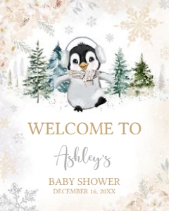 561 White Penguin Baby Shower Welcome Sign 16x20: 561 White Penguin Baby Shower Welcome Sign