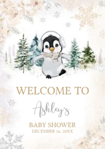 561 White Penguin Baby Shower Welcome Sign A3: 561 White Penguin Baby Shower Welcome Sign