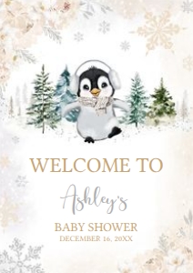 561 White Penguin Baby Shower Welcome Sign A2: 561 White Penguin Baby Shower Welcome Sign