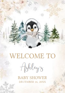 561 White Penguin Baby Shower Welcome Sign A4: 561 White Penguin Baby Shower Welcome Sign
