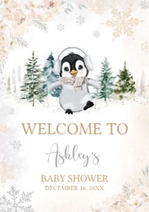 561 White Penguin Baby Shower Welcome Sign A1: 561 White Penguin Baby Shower Welcome Sign