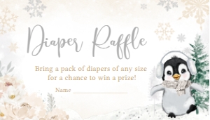 561 White Penguin Baby Shower Diaper Raffle: 561 White Penguin Baby Shower Invitation Set