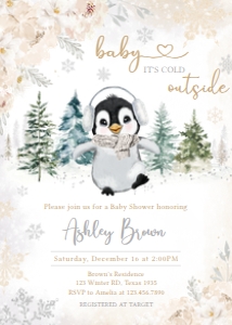 561 White Penguin Baby Shower Invitation: 561 White Penguin Baby Shower Invitation