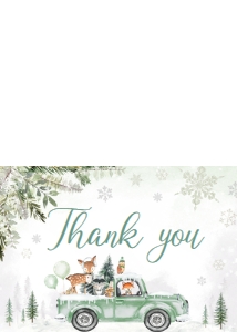 562 Green Winter Woodland Truck Baby Shower Thank You Card: 562 Green Winter Woodland Truck Baby Shower Invitation Set