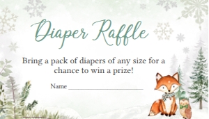 562 Green Winter Woodland Truck Baby Shower Diaper Raffle: 562 Green Winter Woodland Truck Baby Shower Invitation Set