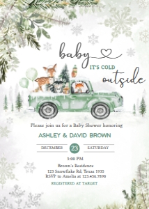 562 Green Winter Woodland Truck Baby Shower Invitation: 562 Green Winter Woodland Truck Baby Shower Invitation