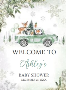 562 Green Winter Woodland Truck Baby Shower Welcome Sign 11X15: 562 Green Winter Woodland Truck Baby Shower Welcome Sign