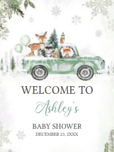 562 Green Winter Woodland Truck Baby Shower Welcome Sign 18x24: 562 Green Winter Woodland Truck Baby Shower Welcome Sign