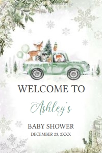 562 Green Winter Woodland Truck Baby Shower Welcome Sign 24X36: 562 Green Winter Woodland Truck Baby Shower Welcome Sign