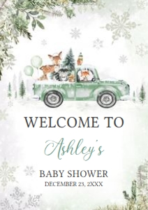 562 Green Winter Woodland Truck Baby Shower Welcome Sign A3: 562 Green Winter Woodland Truck Baby Shower Welcome Sign