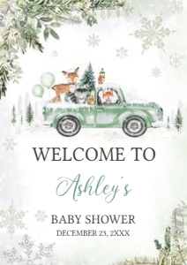 562 Green Winter Woodland Truck Baby Shower Welcome Sign A1: 562 Green Winter Woodland Truck Baby Shower Welcome Sign