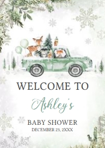 562 Green Winter Woodland Truck Baby Shower Welcome Sign A4: 562 Green Winter Woodland Truck Baby Shower Welcome Sign