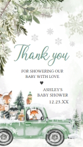 562 Green Winter Woodland Truck Baby Shower Favor Tag: 562 Green Winter Woodland Truck Baby Shower Favor Tag