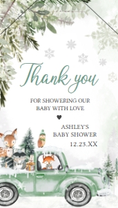562 Green Winter Woodland Truck Baby Shower Favor Tag with Line: 562 Green Winter Woodland Truck Baby Shower Favor Tag