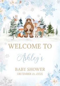 560 Blue Winter Woodland Animals Baby Shower Welcome Sign A2: 560 Blue Winter Woodland Animals Baby Shower Welcome Sign