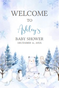 566 Blue Arctic Animals Baby Shower Welcome Sign 20x30: 566 Blue Arctic Animals Baby Shower Mega Bundle