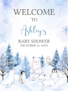 566 Blue Arctic Animals Baby Shower Welcome Sign 18x24: 566 Blue Arctic Animals Baby Shower Mega Bundle