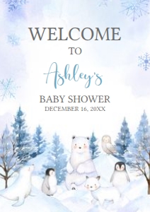 566 Blue Arctic Animals Baby Shower Welcome Sign A1: 566 Blue Arctic Animals Baby Shower Mega Bundle