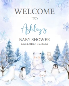566 Blue Arctic Animals Baby Shower Welcome Sign 16x20: 566 Blue Arctic Animals Baby Shower Mega Bundle