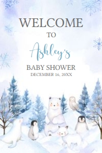 566 Blue Arctic Animals Baby Shower Welcome Sign 24x36: 566 Blue Arctic Animals Baby Shower Mega Bundle