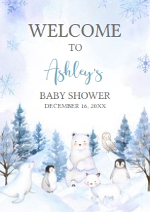 566 Blue Arctic Animals Baby Shower Welcome Sign A2: 566 Blue Arctic Animals Baby Shower Mega Bundle