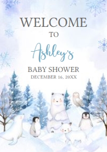 566 Blue Arctic Animals Baby Shower Welcome Sign A4: 566 Blue Arctic Animals Baby Shower Mega Bundle