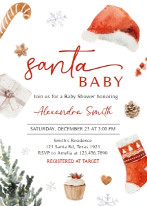 567 Minimalist Santa Baby Baby Shower Invitation: 567 Minimalist Santa Baby Baby Shower Invitation