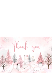 568 Pink Arctic Animals Baby Shower Thank You Card: 568 Pink Arctic Animals Baby Shower Invitation Set