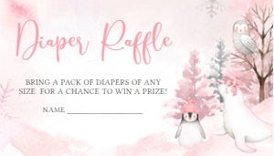 568 Pink Arctic Animals Baby Shower Diaper Raffle: 568 Pink Arctic Animals Baby Shower Invitation Set