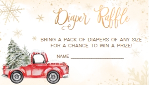 569 Red Winter Truck Baby Shower Diaper Raffle: 569 Red Winter Truck Baby Shower Invitation Set
