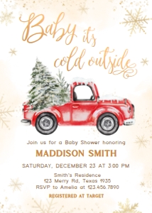 569 Red Winter Truck Baby Shower Invitation: 569 Red Winter Truck Baby Shower Invitation
