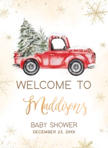 569 Red Winter Truck Baby Shower Welcome Sign 11x15: 569 Red Winter Truck Baby Shower Welcome Sign
