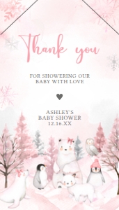 568 Pink Arctic Animals Baby Shower Favor Tag with Line: 568 Pink Arctic Animals Baby Shower Favor Tag