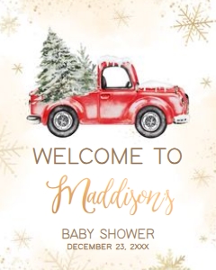569 Red Winter Truck Baby Shower Welcome Sign 16x20: 569 Red Winter Truck Baby Shower Welcome Sign