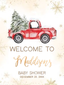 569 Red Winter Truck Baby Shower Welcome Sign 18x24: 569 Red Winter Truck Baby Shower Welcome Sign