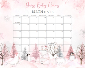 568 Pink Arctic Animals Baby Shower Calendar 10x8: 568 Pink Arctic Animals Baby Shower Calendar