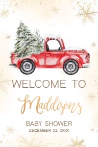 569 Red Winter Truck Baby Shower Welcome Sign 24x36: 569 Red Winter Truck Baby Shower Welcome Sign