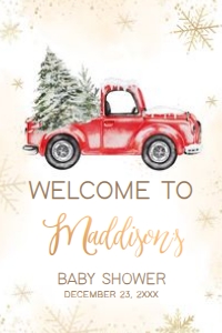 569 Red Winter Truck Baby Shower Welcome Sign 20x30: 569 Red Winter Truck Baby Shower Welcome Sign